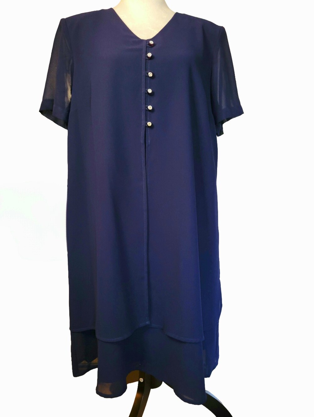 Another Thyme Navy Blue Chiffon Overlay Lined Midi Shift Dress Size 16